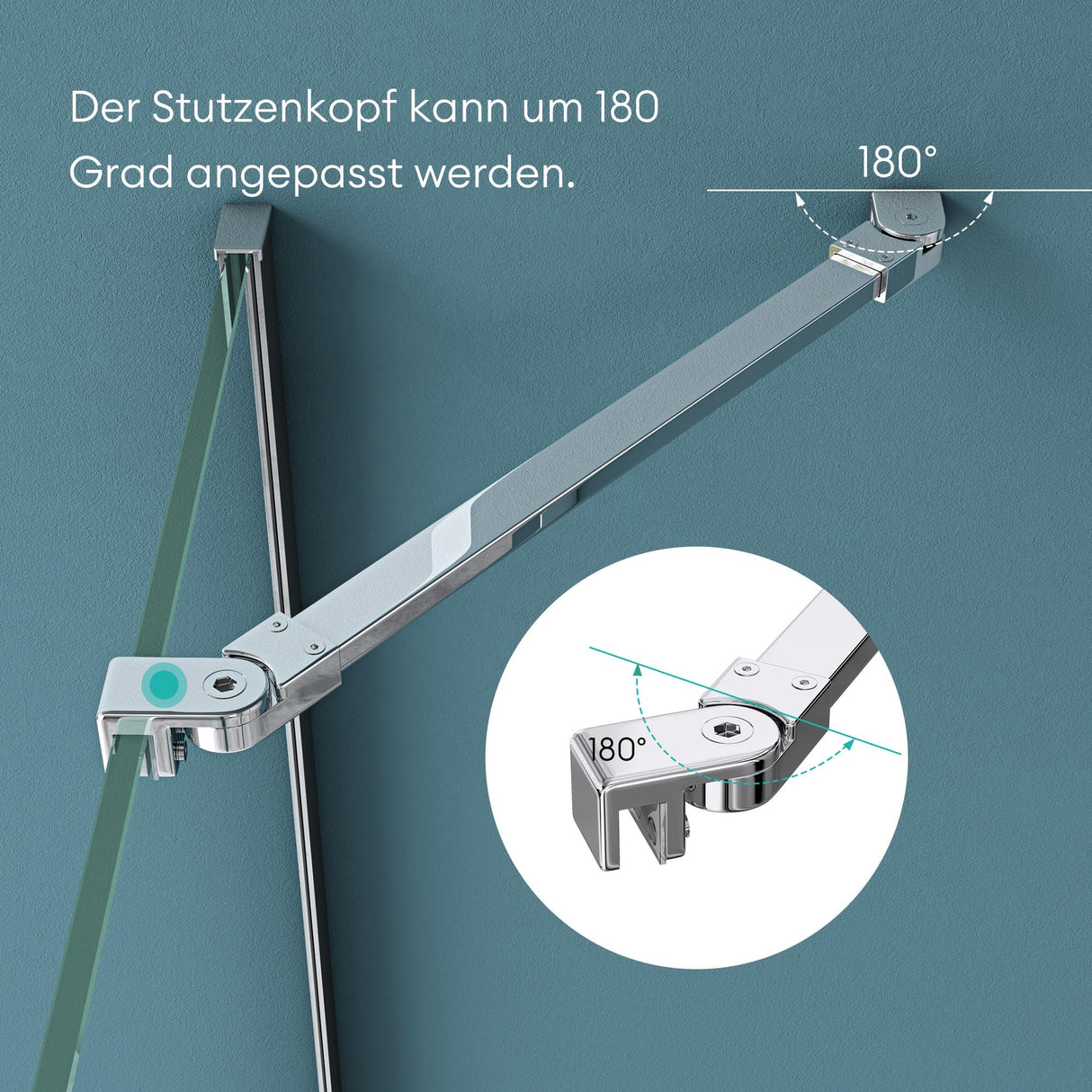 Barre de support pour paroi de douche Glasvilla | Stabilisateur de paroi vitrée pour douches à l'italienne | Pivote à 180° pour verre de 6 à 10 mm d'épaisseur