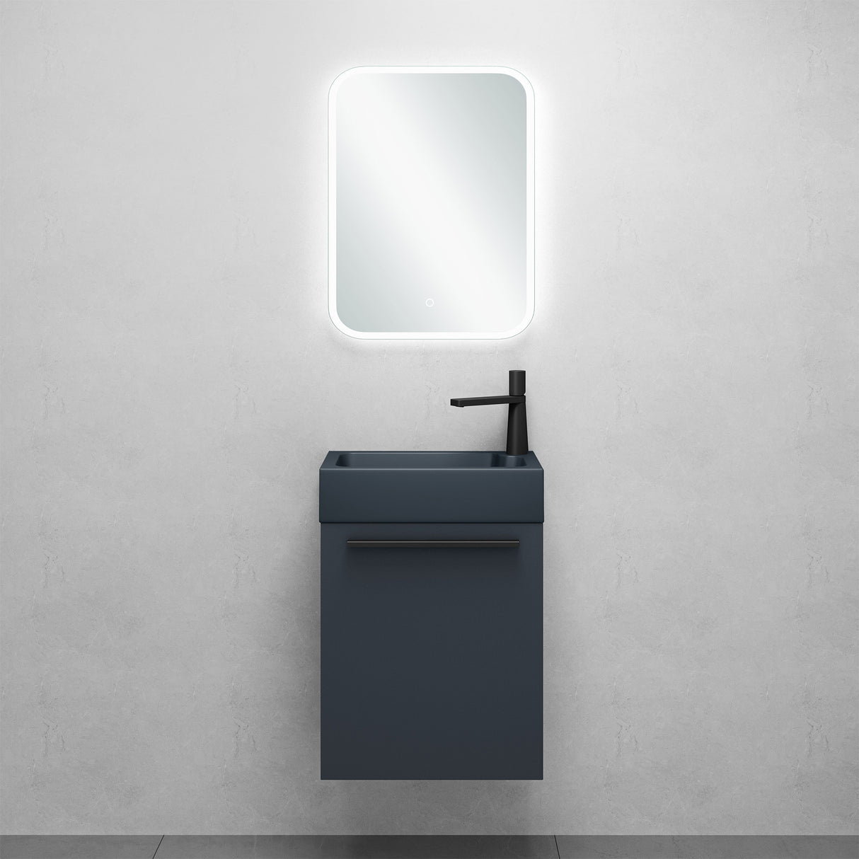 glasvilla Mobile Bagno Sospeso Include Lavabo da Minerale fuso Antracite opaco e Specchio LED Mobile da Bagno 46x26x63cm Pisa