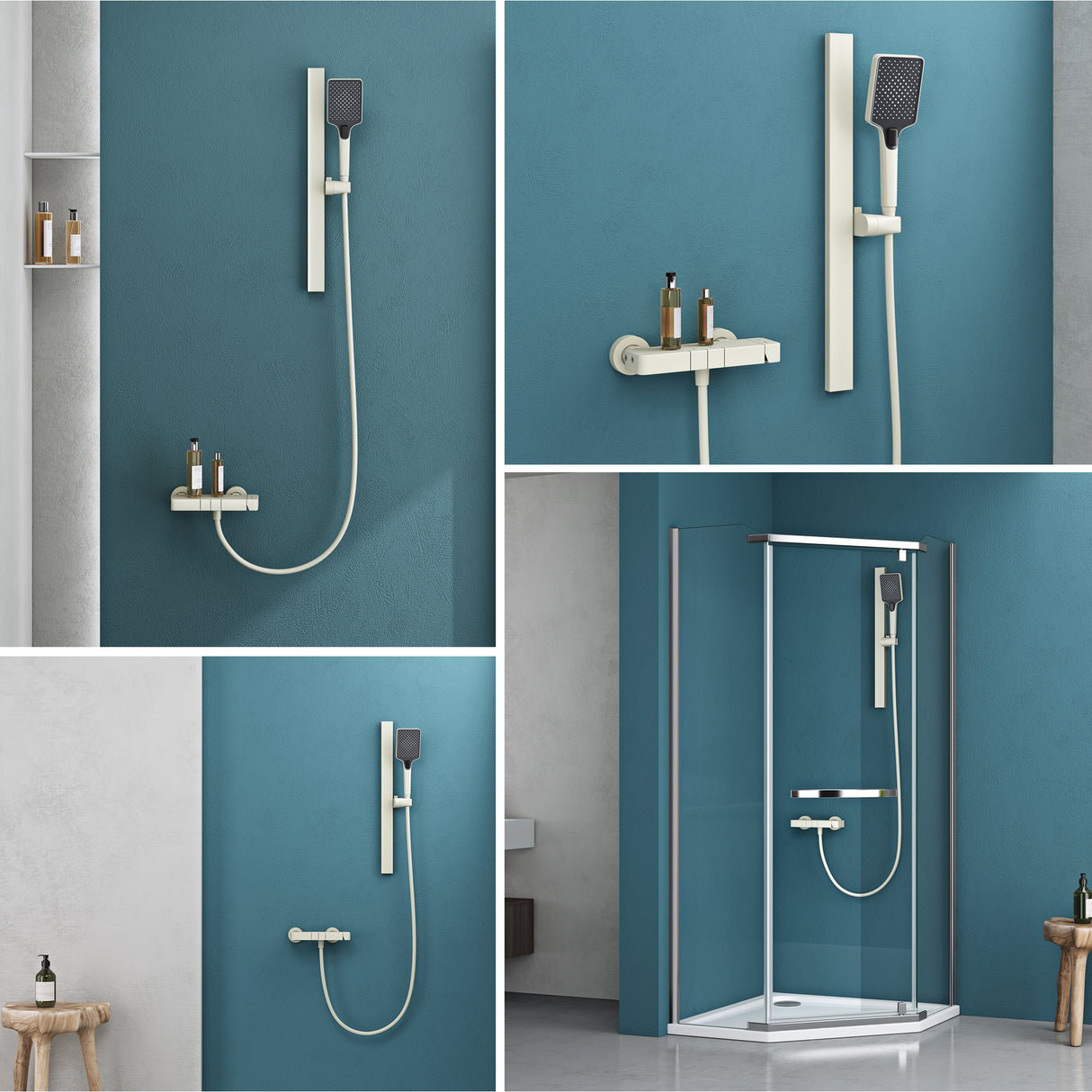 glasvilla Duschsystem mit Regendusche Duschkopf 3 Strahlarten höhenverstellbar Duschbrause mit Unterauslauf aus Aluminium Duschsystem10