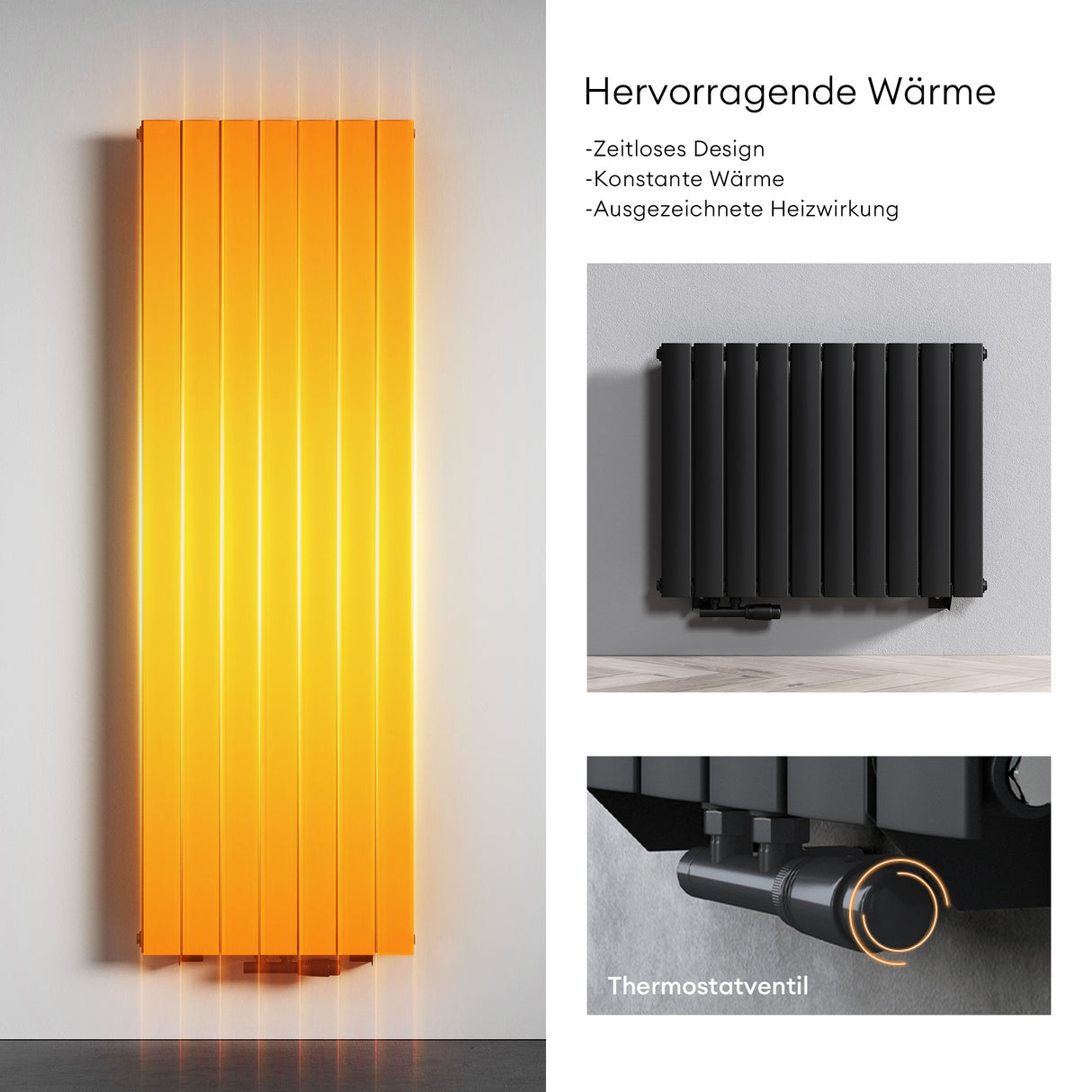 radiador plano Glasvilla con conexión central y conexión lateral, radiador de panel, calefacción de baño, de una capa de acero FV