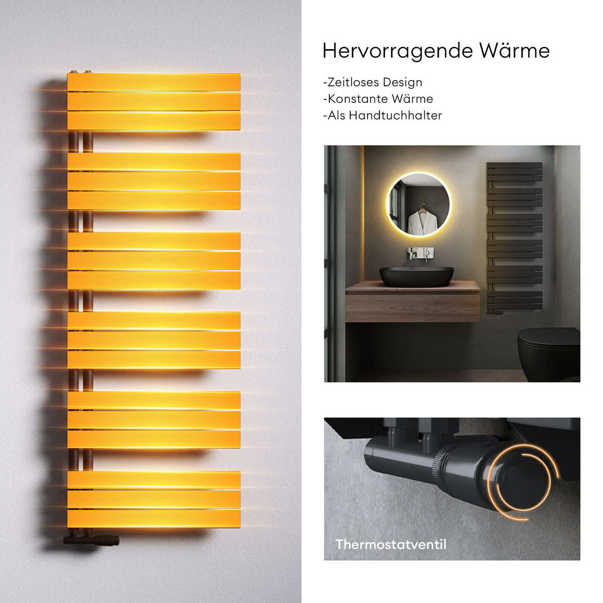 glasvilla Radiateur de Salle de Bain Radiateur Sèche-Serviettes à Raccordement Latéral Plat Sèche-Serviettes FN