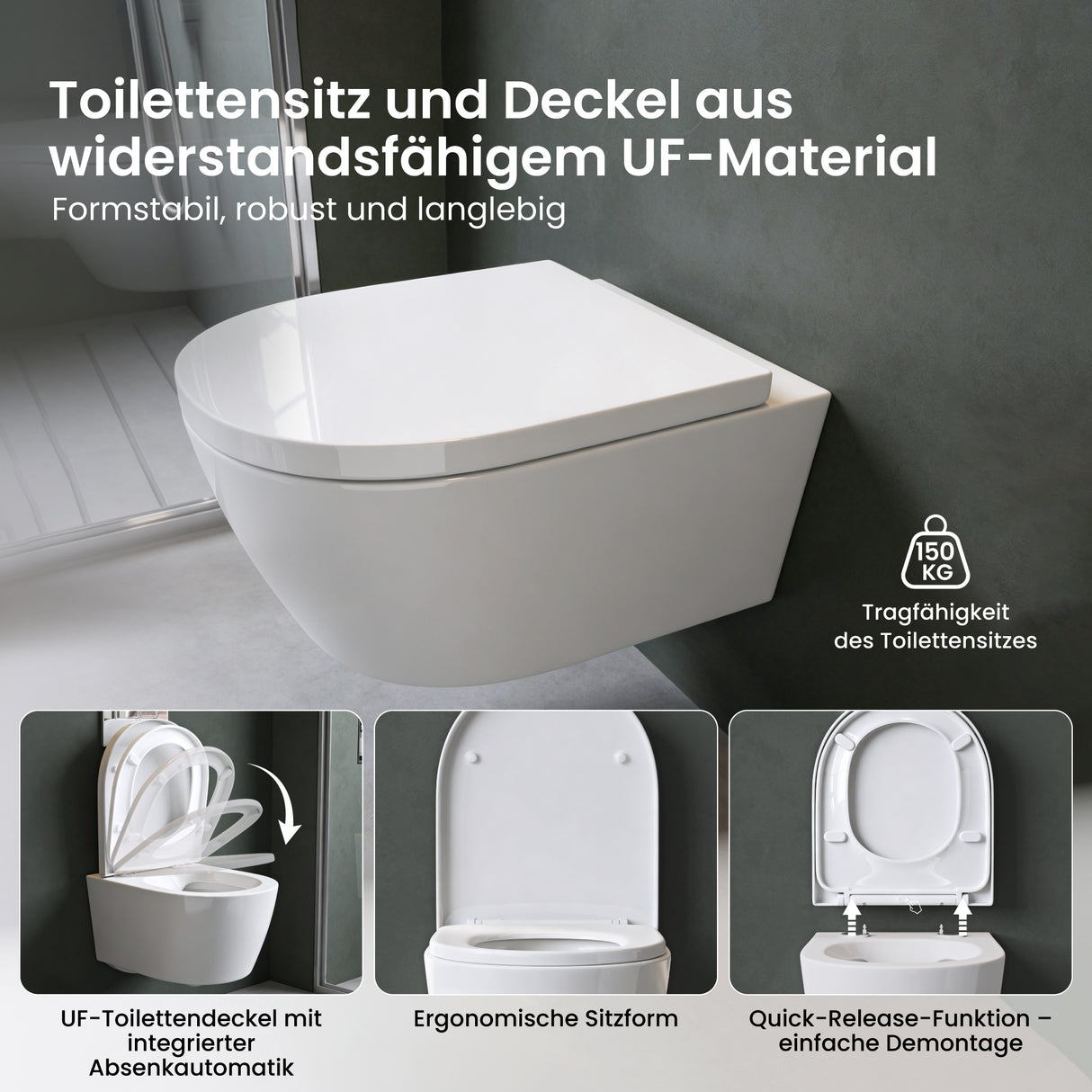 Glasvilla Design – Inodoro suspendido sin reborde en cerámica blanca con asiento Soft-Close