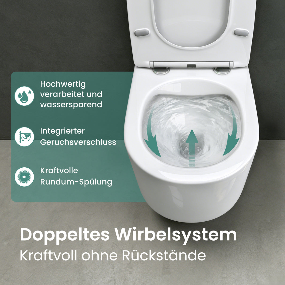 Glasvilla Design – Inodoro suspendido sin reborde en cerámica blanca con asiento Soft-Close