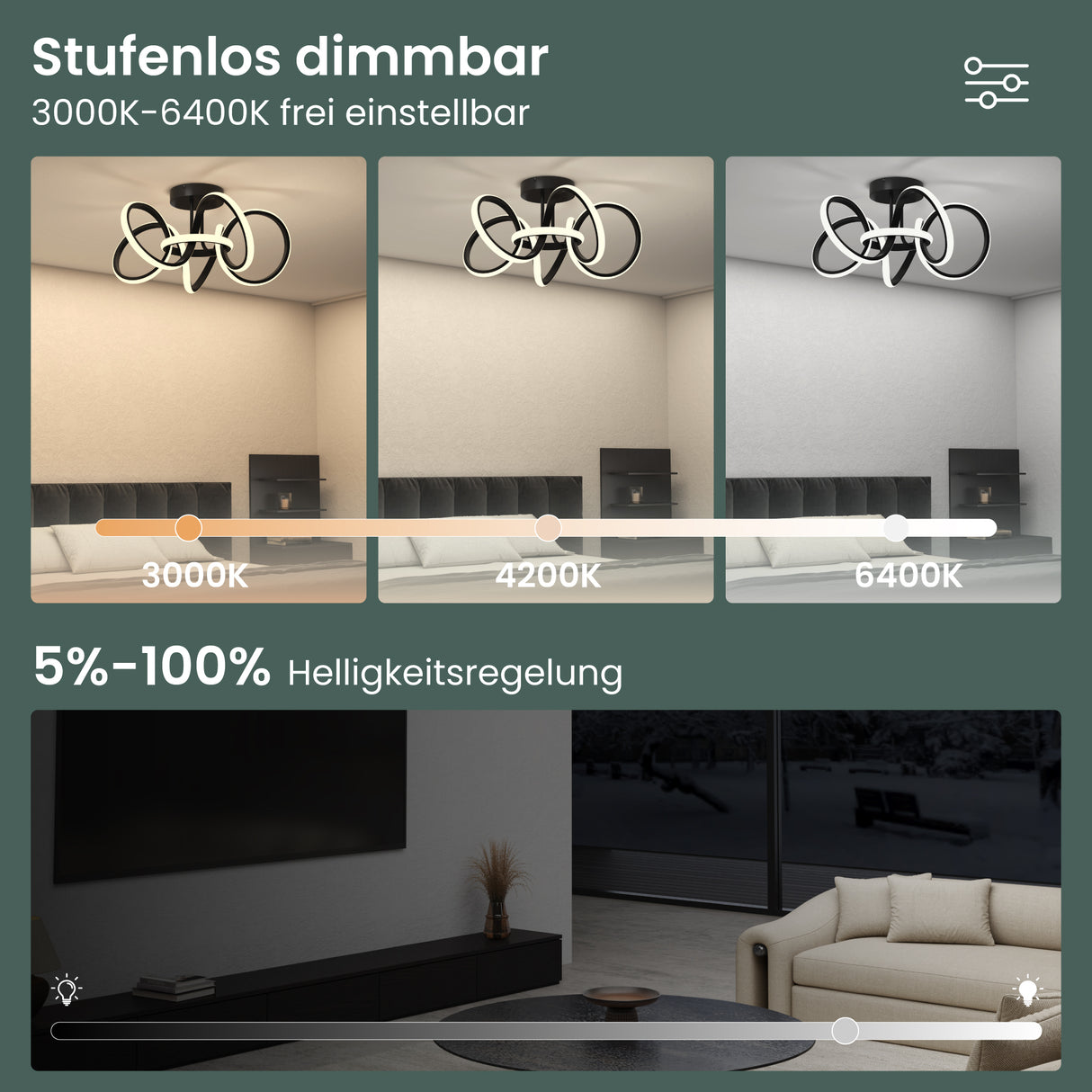 glasvilla Plafonnier LED avec Télécommande Intensité Lumineuse Réglable en Continu 3000 à 6400K Sans Scintillement 65W Noir Idéal pour Chambre Salon Bureau ou Couloir