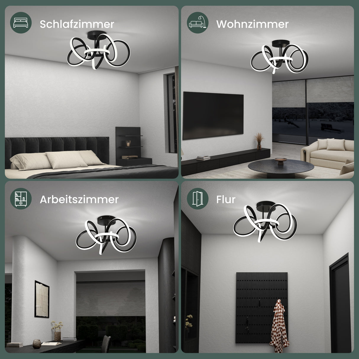 glasvilla Plafonnier LED avec Télécommande Intensité Lumineuse Réglable en Continu 3000 à 6400K Sans Scintillement 65W Noir Idéal pour Chambre Salon Bureau ou Couloir