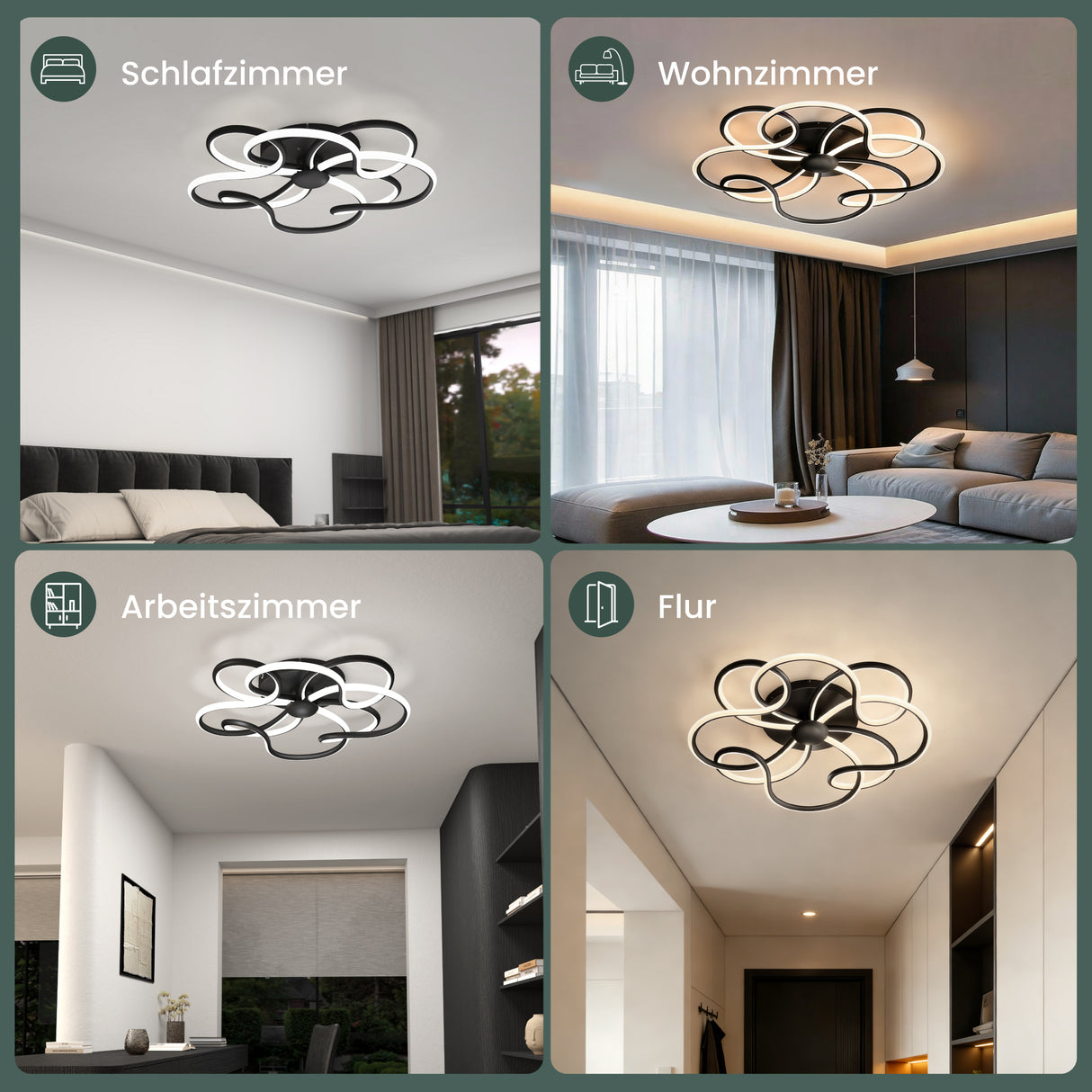 Glasvilla Design – Lámpara de techo LED negra con mando a distancia, regulable 3000–6400K (112W, 64 cm)