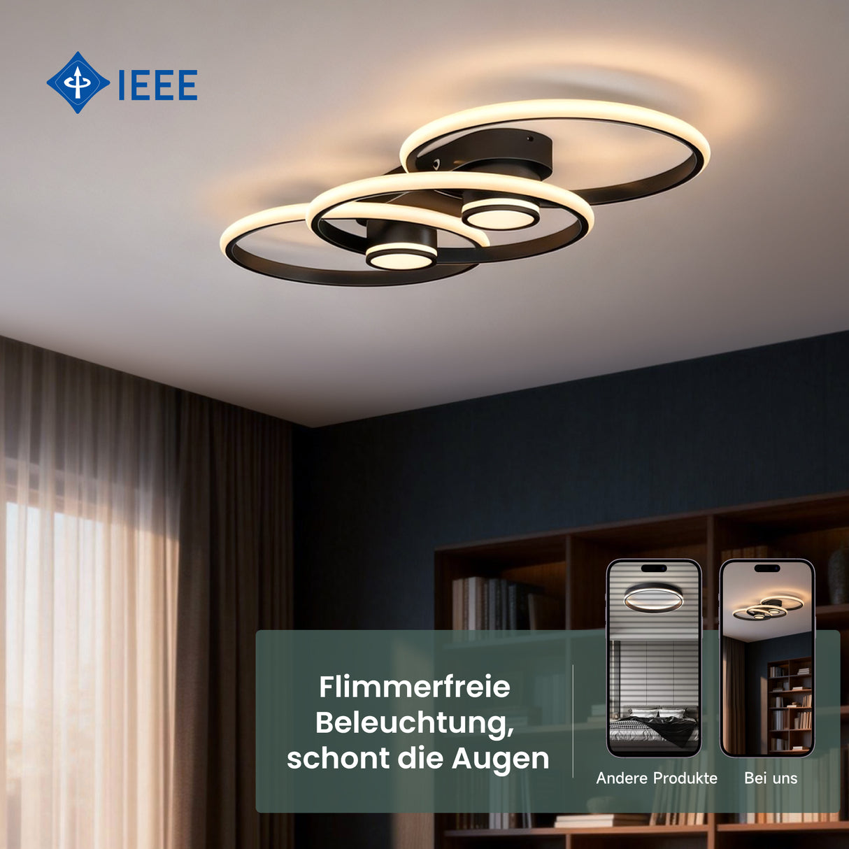 Glasvilla Design – Lámpara de techo LED negra con mando a distancia, regulable 3000–6400K (70W, 75 cm)