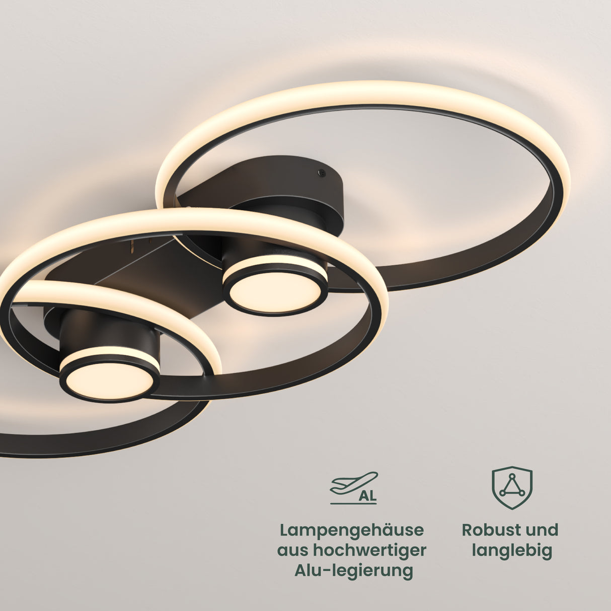 Glasvilla Design – Lámpara de techo LED negra con mando a distancia, regulable 3000–6400K (70W, 75 cm)