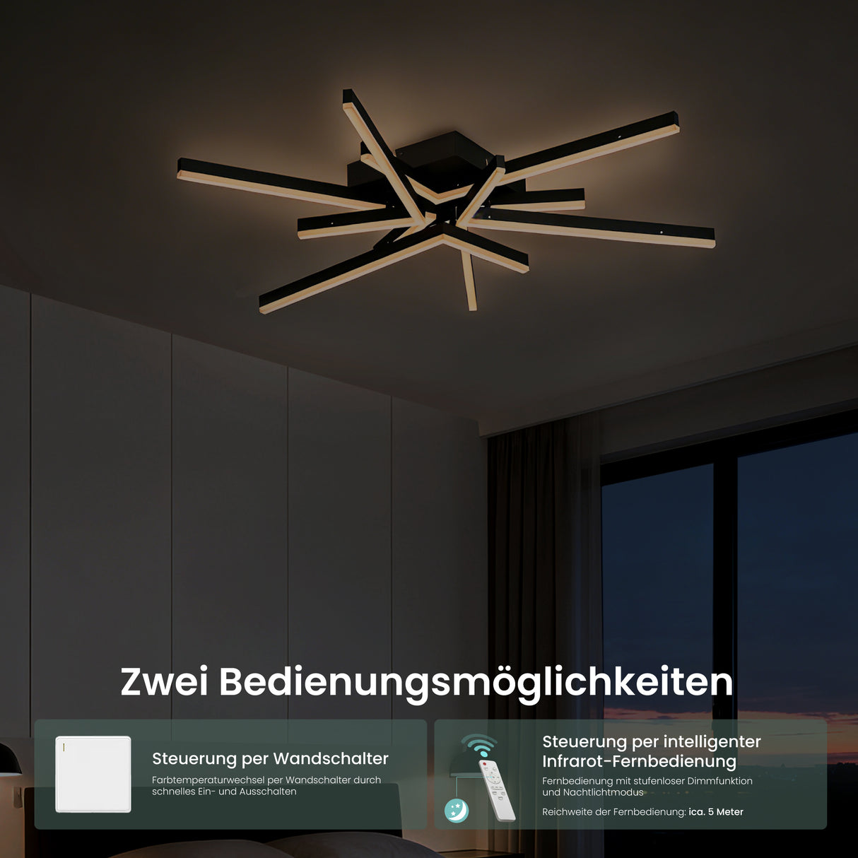 glasvilla LED Deckenleuchte Deckenlampe mit Fernbedienung 80cm, Stufenlos dimmbar 3000-6400K, Zimmerlampe 71W Schwarz für Schlafzimmer, Wohnzimmer, Arbeitszimmer, Flur Alivetta25038