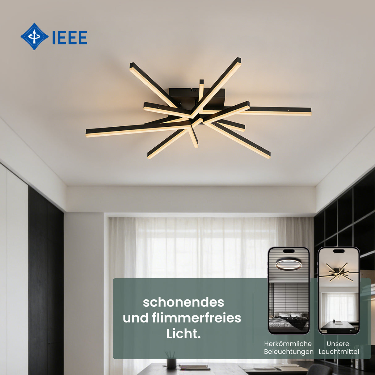 glasvilla LED Deckenleuchte Deckenlampe mit Fernbedienung 80cm, Stufenlos dimmbar 3000-6400K, Zimmerlampe 71W Schwarz für Schlafzimmer, Wohnzimmer, Arbeitszimmer, Flur Alivetta25038