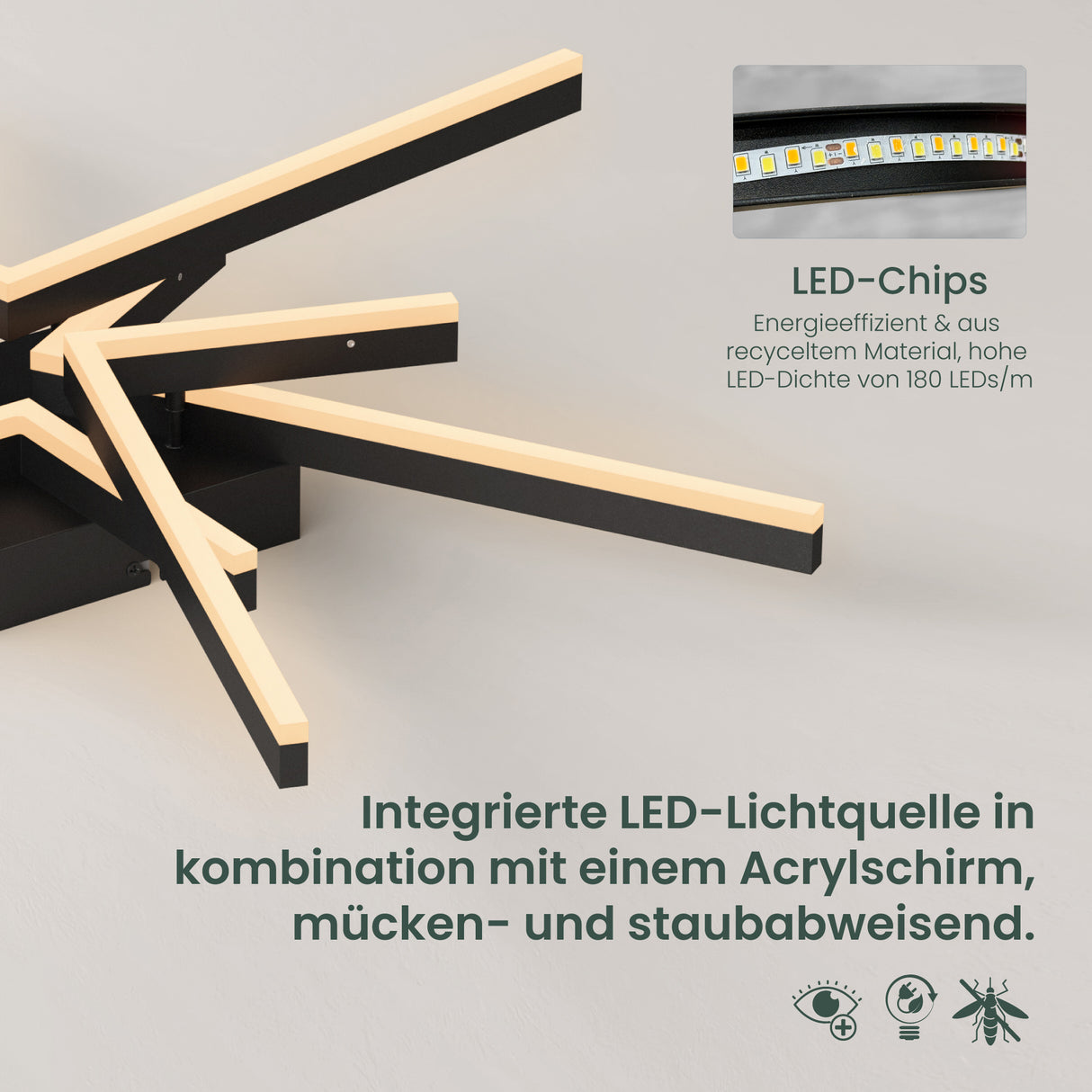 glasvilla LED Deckenleuchte Deckenlampe mit Fernbedienung 80cm, Stufenlos dimmbar 3000-6400K, Zimmerlampe 71W Schwarz für Schlafzimmer, Wohnzimmer, Arbeitszimmer, Flur Alivetta25038
