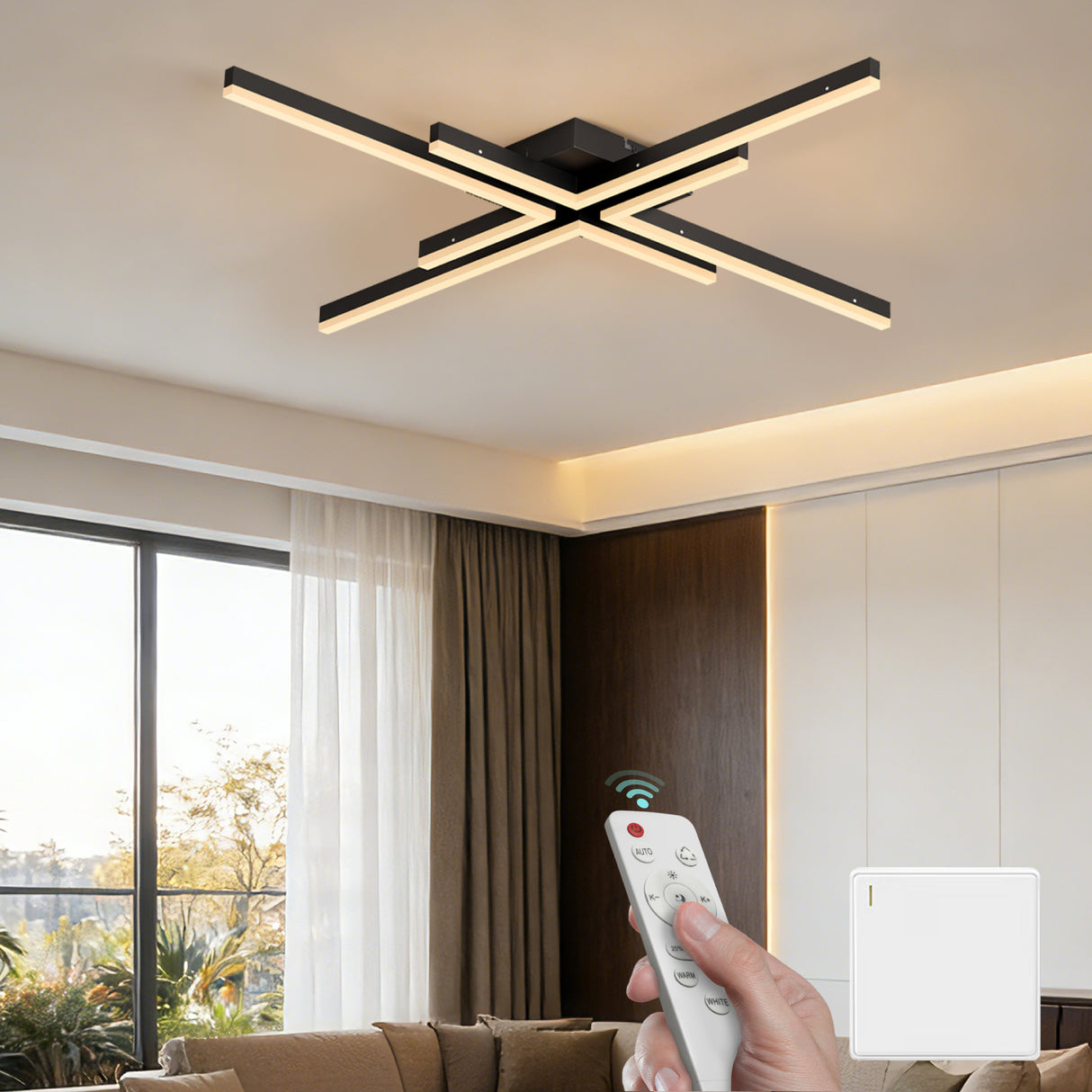 glasvilla LED Deckenleuchte Deckenlampe mit Fernbedienung 795mm, Stufenlos dimmbar 3000-6400K, Zimmerlampe 48W Schwarz für Schlafzimmer, Wohnzimmer, Arbeitszimmer, Flur Alivetta25039