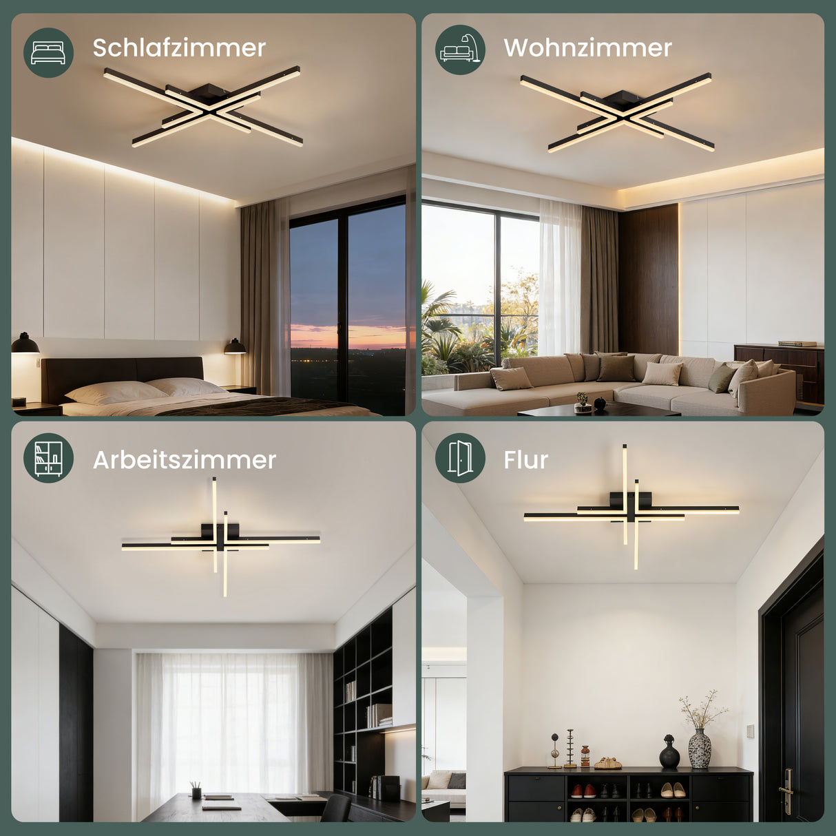glasvilla LED Deckenleuchte Deckenlampe mit Fernbedienung 795mm, Stufenlos dimmbar 3000-6400K, Zimmerlampe 48W Schwarz für Schlafzimmer, Wohnzimmer, Arbeitszimmer, Flur Alivetta25039