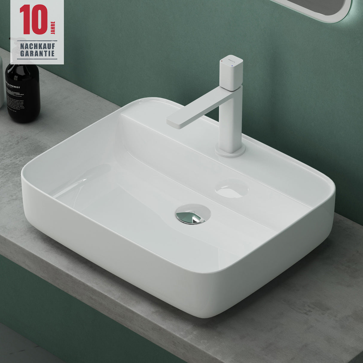 glasvilla Aufsatzwaschbecken eckig Waschschale Waschbecken aus Keramik Weiß mit Armaturloch Brüssel107