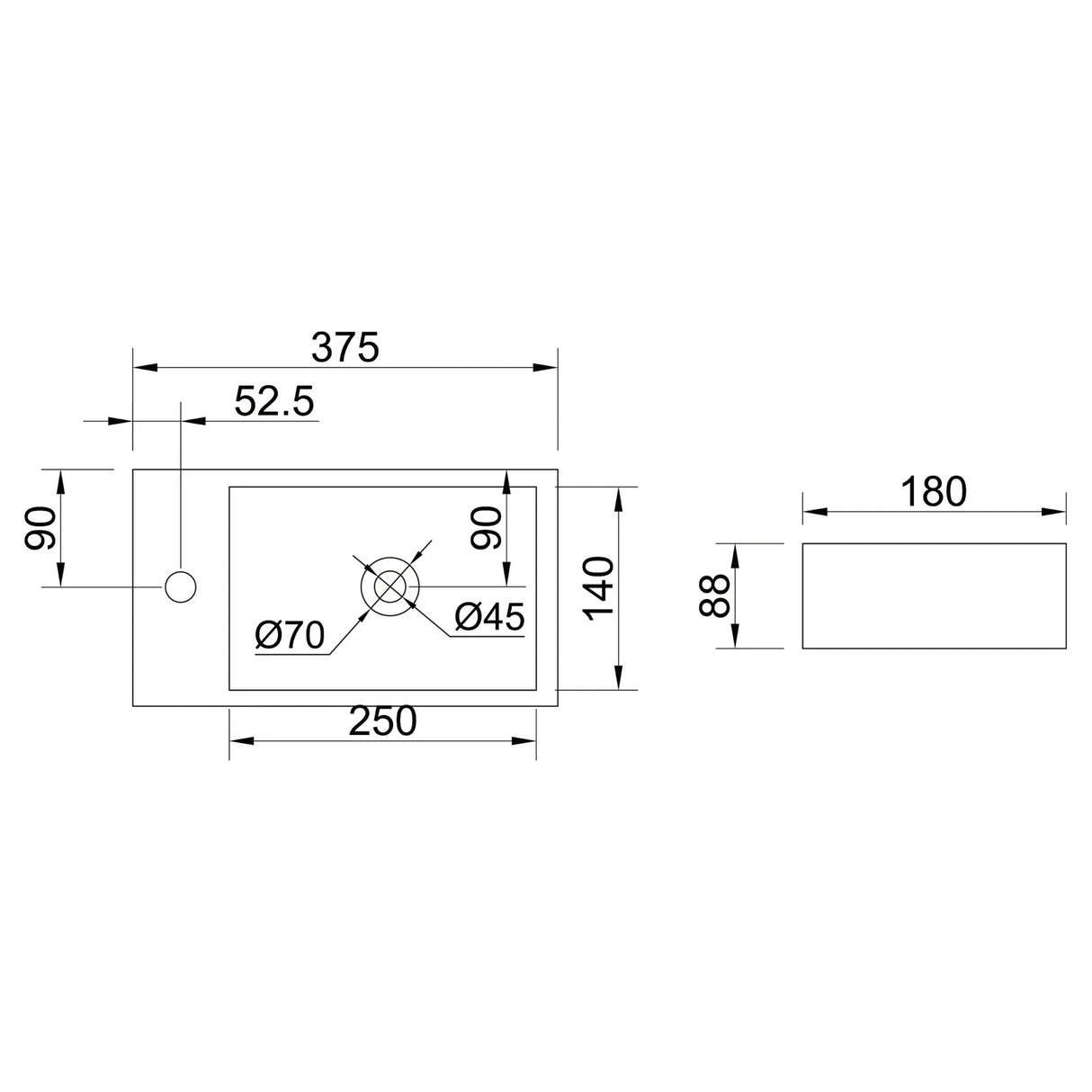 Lavabo Glasvilla pour WC invités, lavabo suspendu en céramique blanche avec nano-revêtement, Bruxelles 3053