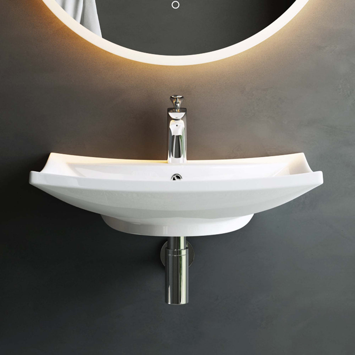 Lavabo à poser Glasvilla, lavabo suspendu, dimensions L x P x H : 60 x 44 x 18 cm, céramique blanche avec nano-revêtement, Bruxelles 709