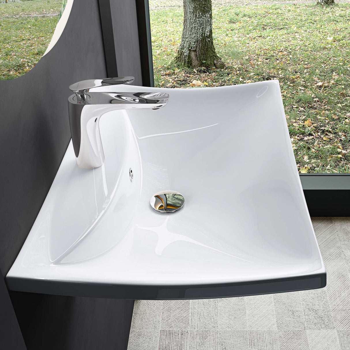 Lavabo à poser Glasvilla, lavabo suspendu, dimensions L x P x H : 60 x 44 x 18 cm, céramique blanche avec nano-revêtement, Bruxelles 709