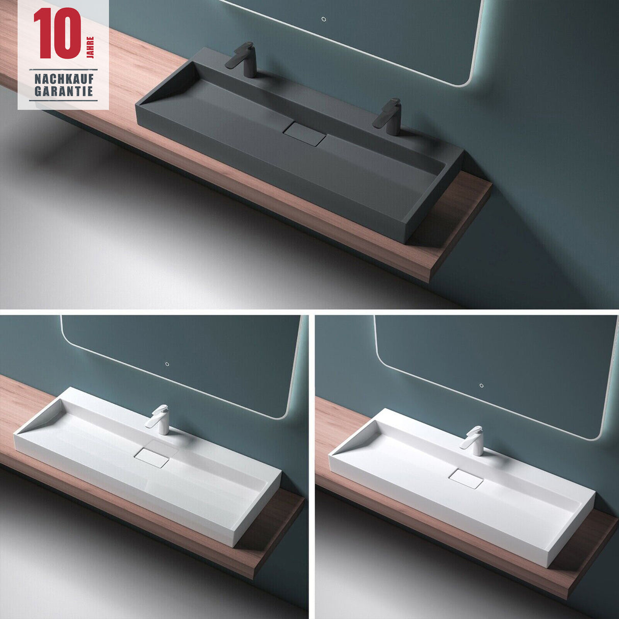 lavabo Glasvilla, lavabo à poser, lavabo suspendu, meuble vasque suspendu avec bonde, en fonte minérale, zone de vasque rectangulaire col19