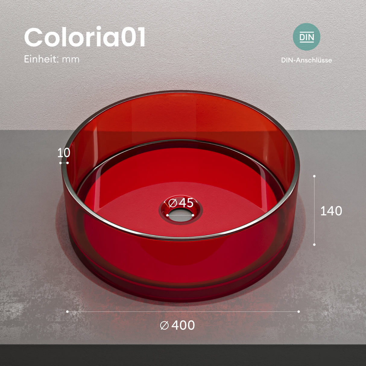 Lavabo Sobre Encimera Glasvilla Coloria01 Resina Translúcida Redonda (40 cm)