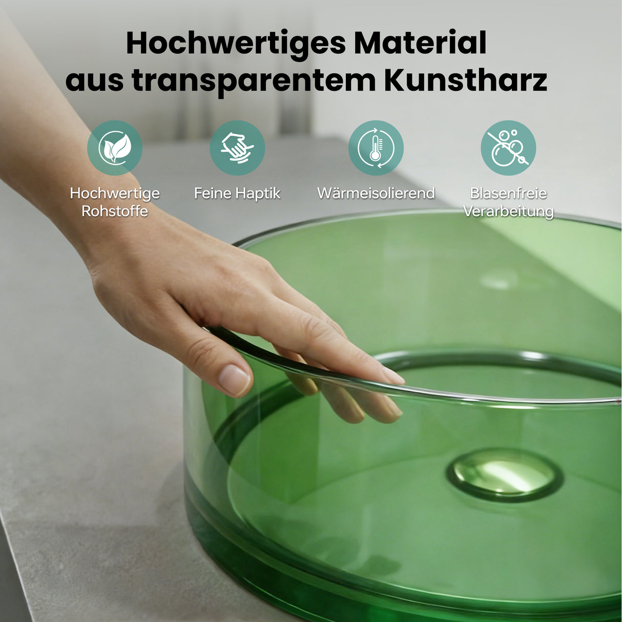 glasvilla Waschbecken rund Aufsatzwaschbecken aus Kunstharz Waschschale Handwaschbecken 40x40x14cm ohne Hahnloch und Überlauf Coloria01