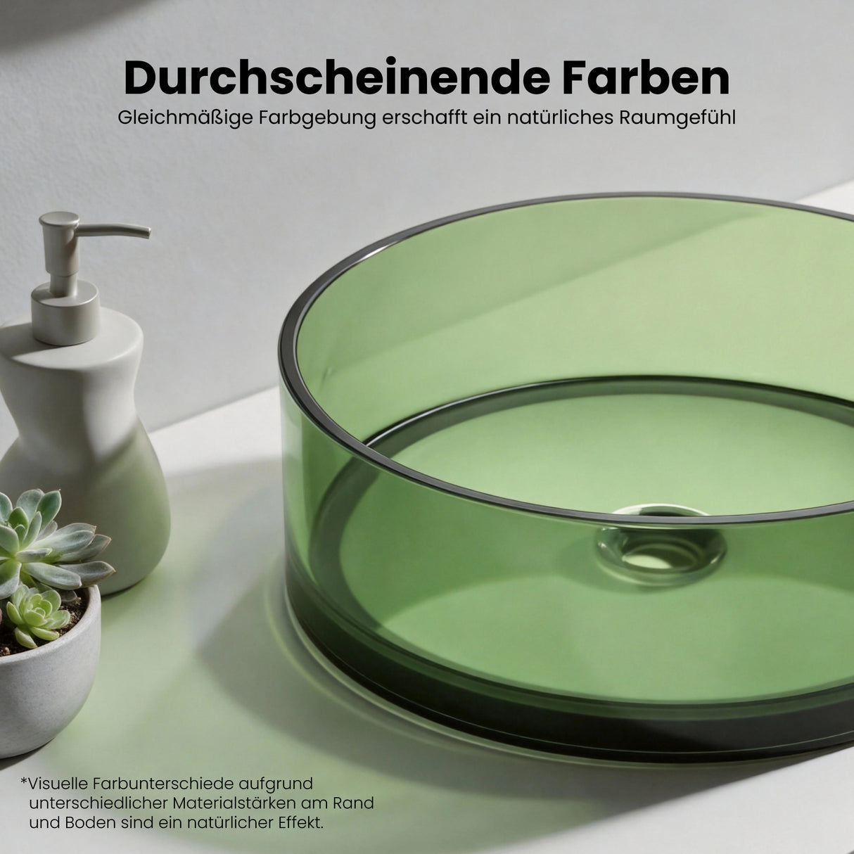 glasvilla Waschbecken rund Aufsatzwaschbecken aus Kunstharz Waschschale Handwaschbecken 40x40x14cm ohne Hahnloch und Überlauf Coloria01