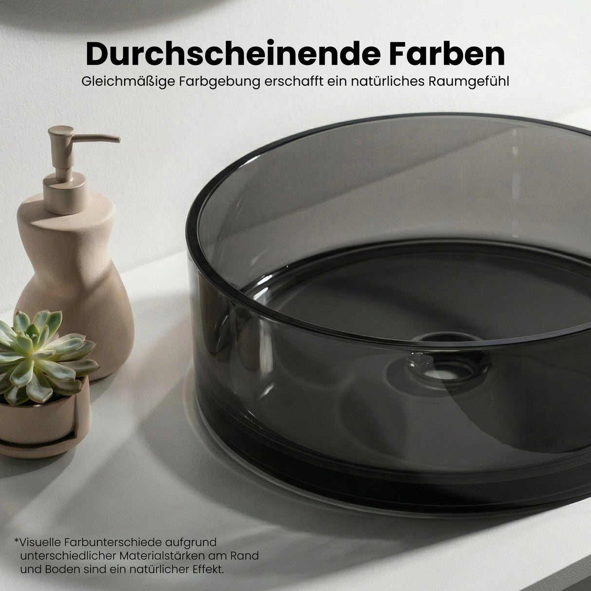 glasvilla Waschbecken rund Aufsatzwaschbecken aus Kunstharz Waschschale Handwaschbecken 40x40x14cm ohne Hahnloch und Überlauf Coloria01