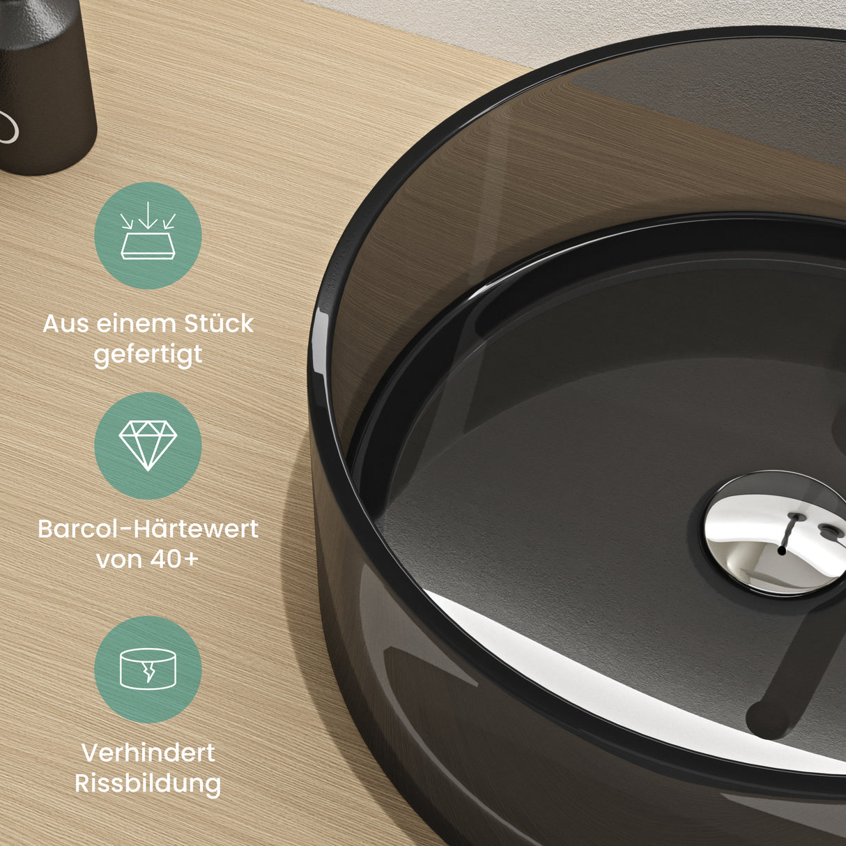 glasvilla Waschbecken rund Aufsatzwaschbecken aus Kunstharz Waschschale Handwaschbecken 40x40x14cm ohne Hahnloch und Überlauf Coloria01