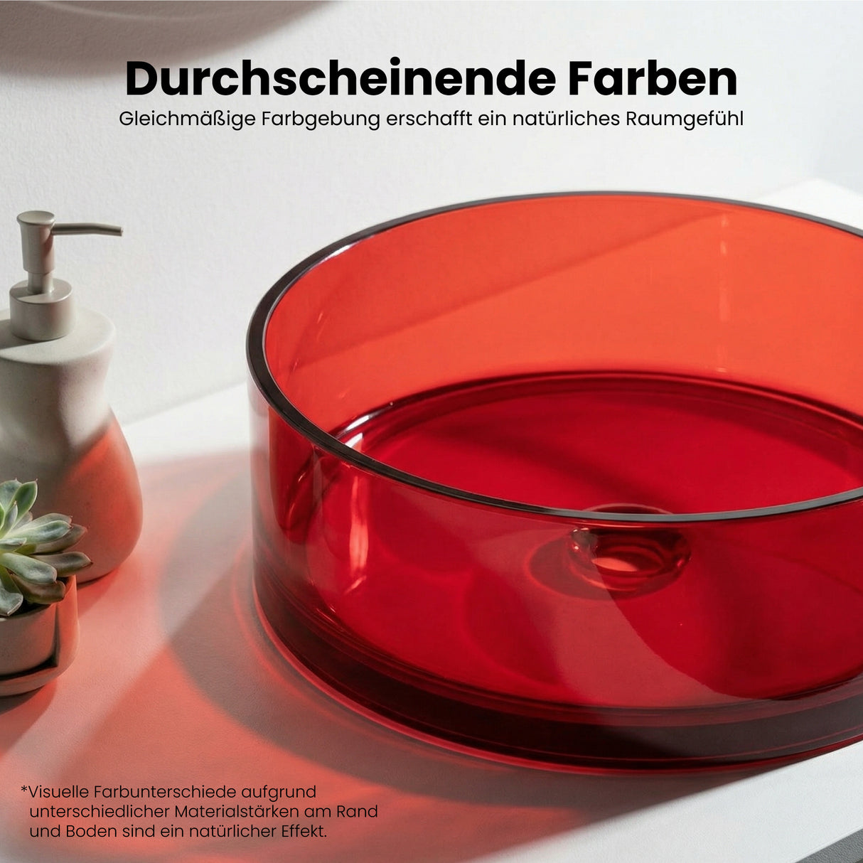 glasvilla Waschbecken rund Aufsatzwaschbecken aus Kunstharz Waschschale Handwaschbecken 40x40x14cm ohne Hahnloch und Überlauf Coloria01