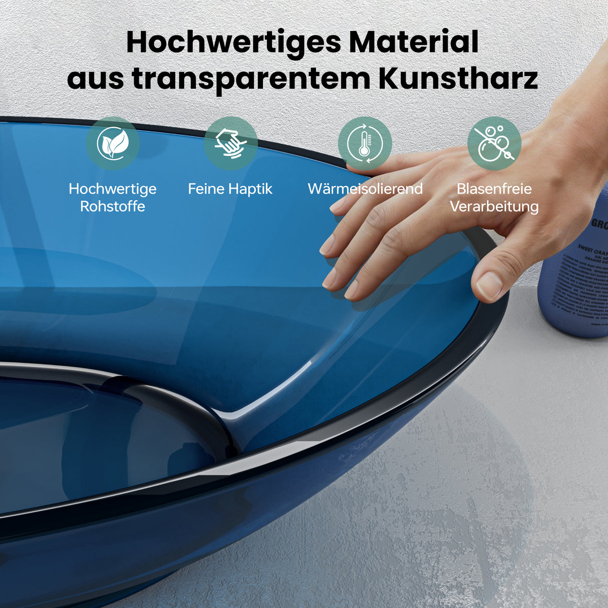 glasvilla Waschbecken Aufsatzwaschbecken aus Kunstharz Waschschale Handwaschbecken Oval 63x34x17cm ohne Hahnloch und Überlauf Coloria02