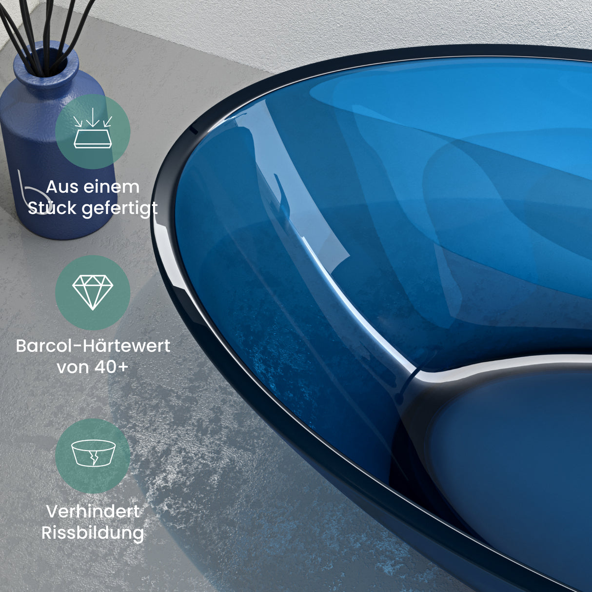 glasvilla Waschbecken Aufsatzwaschbecken aus Kunstharz Waschschale Handwaschbecken Oval 63x34x17cm ohne Hahnloch und Überlauf Coloria02