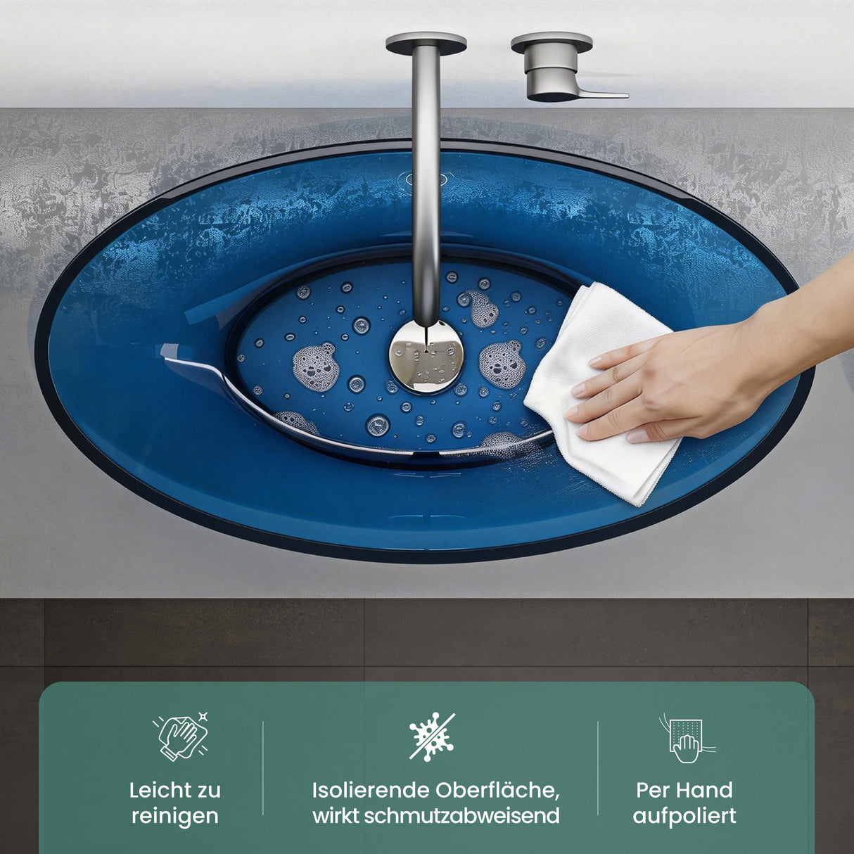 glasvilla Waschbecken Aufsatzwaschbecken aus Kunstharz Waschschale Handwaschbecken Oval 63x34x17cm ohne Hahnloch und Überlauf Coloria02