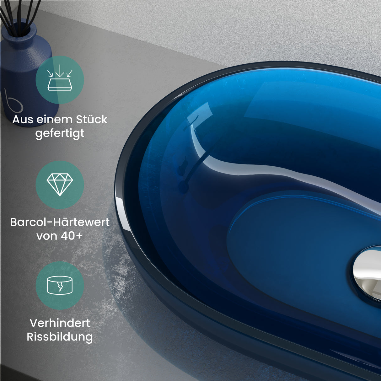 glasvilla Waschbecken Aufsatzwaschbecken aus Kunstharz Waschschale Handwaschbecken Oval 63x34x17cm ohne Hahnloch und Überlauf Coloria03