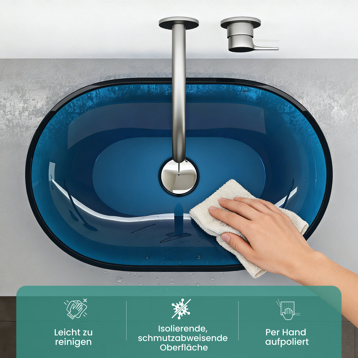 glasvilla Waschbecken Aufsatzwaschbecken aus Kunstharz Waschschale Handwaschbecken Oval 63x34x17cm ohne Hahnloch und Überlauf Coloria03