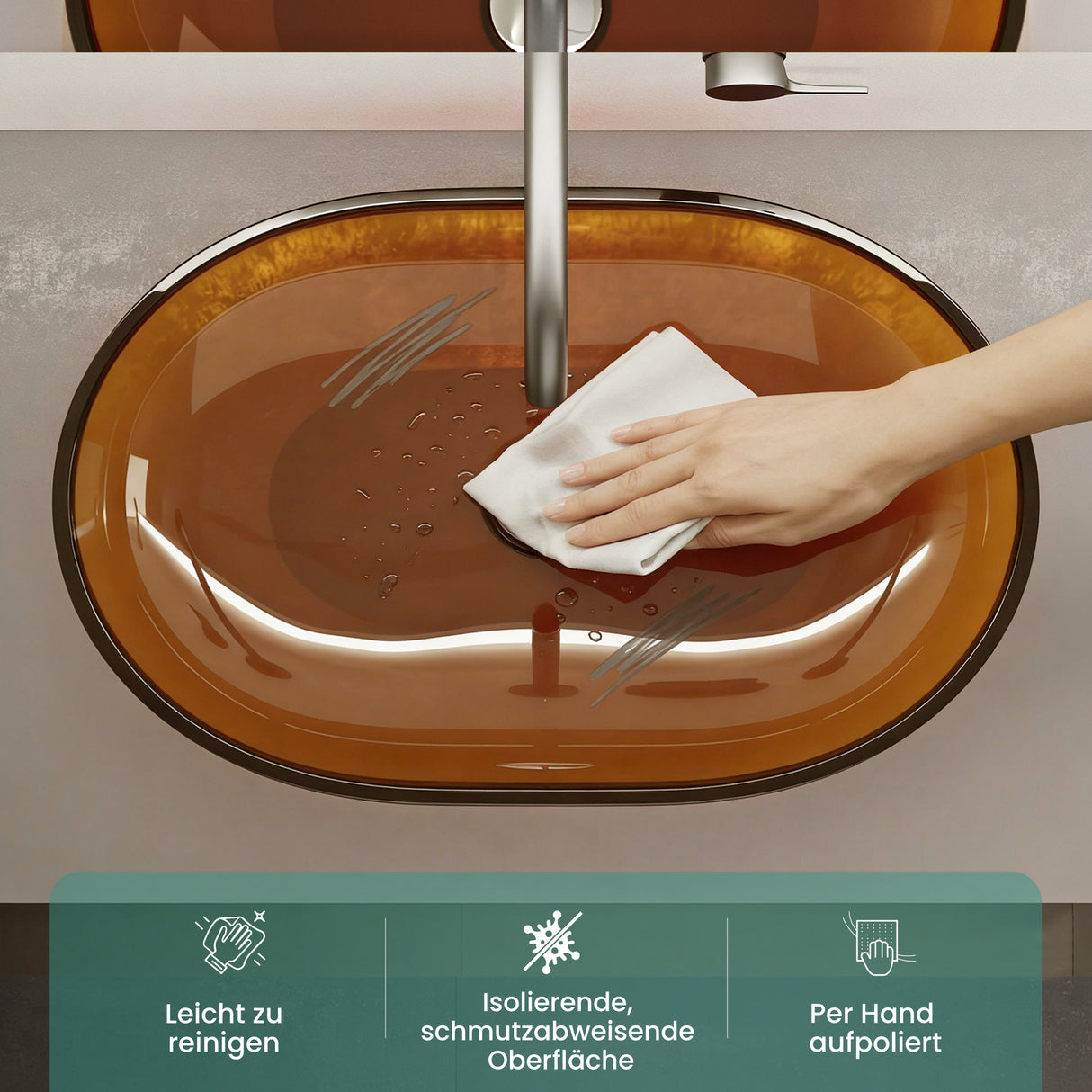 glasvilla Waschbecken Aufsatzwaschbecken aus Kunstharz Waschschale Handwaschbecken Oval 63x34x17cm ohne Hahnloch und Überlauf Coloria03