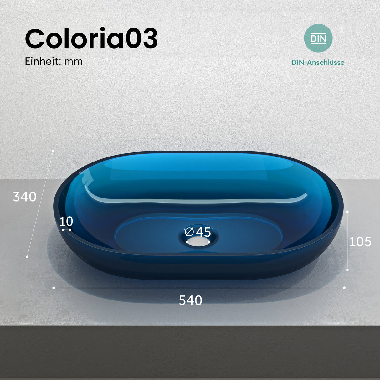 glasvilla Waschbecken Aufsatzwaschbecken aus Kunstharz Waschschale Handwaschbecken Oval 63x34x17cm ohne Hahnloch und Überlauf Coloria03