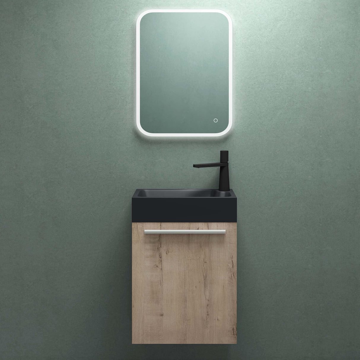 glasvilla Mobile Bagno Sospeso Include Lavabo da Minerale fuso Antracite opaco e Specchio LED Mobile da Bagno 46x26x63cm Pisa