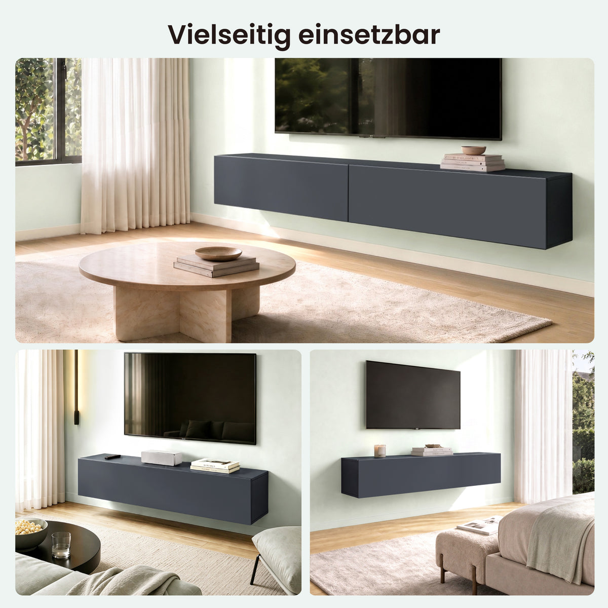 Glasvilla Design – Mueble TV suspendido con cierre suave y tirador oculto (Fernsehschrank02)