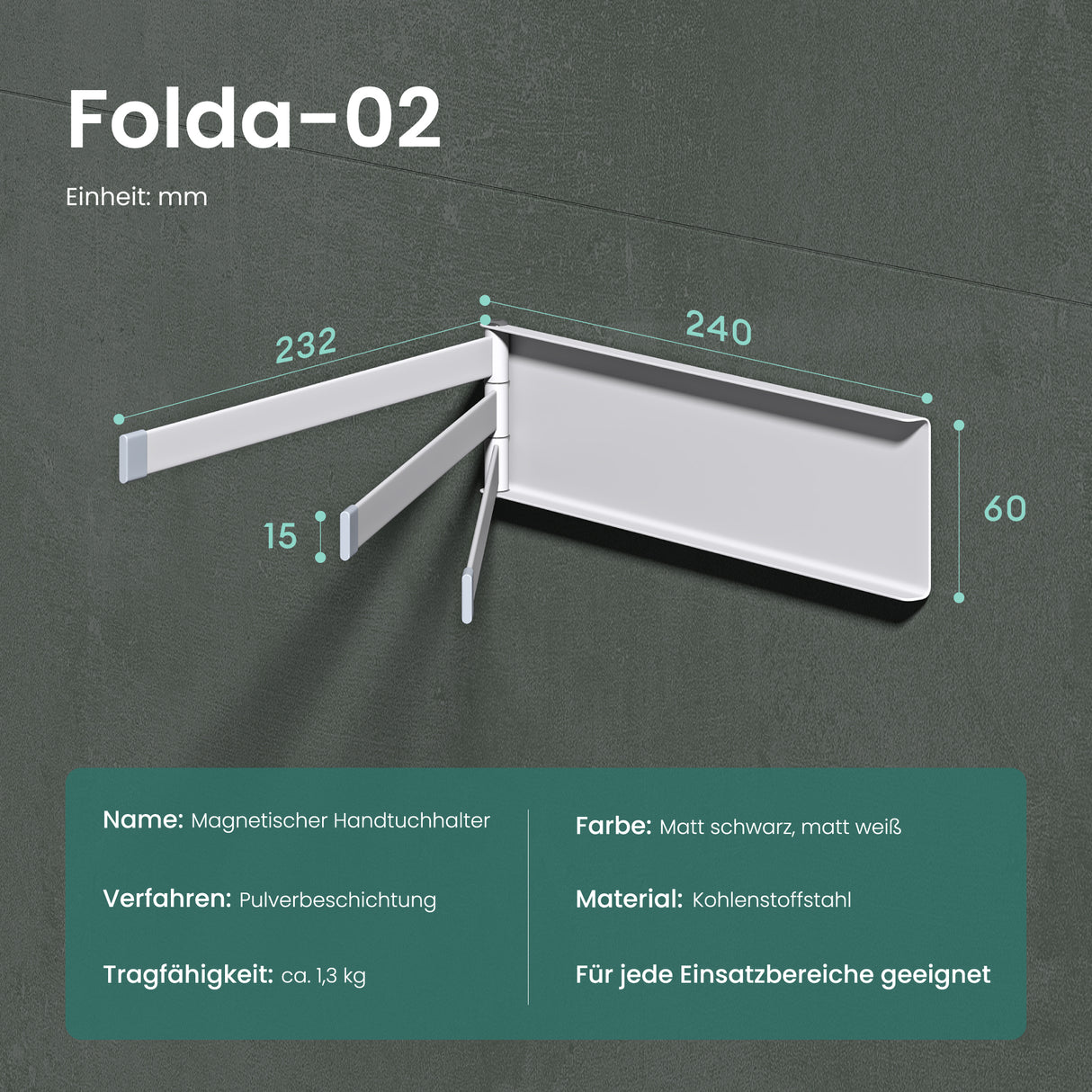 soporte para toallas glasvolla sin taladrar, giratorio 180° con 3 brazos, barra para toallas autoadhesiva o magnética, soporte para toallas de baño para baño y cocina Folda-02