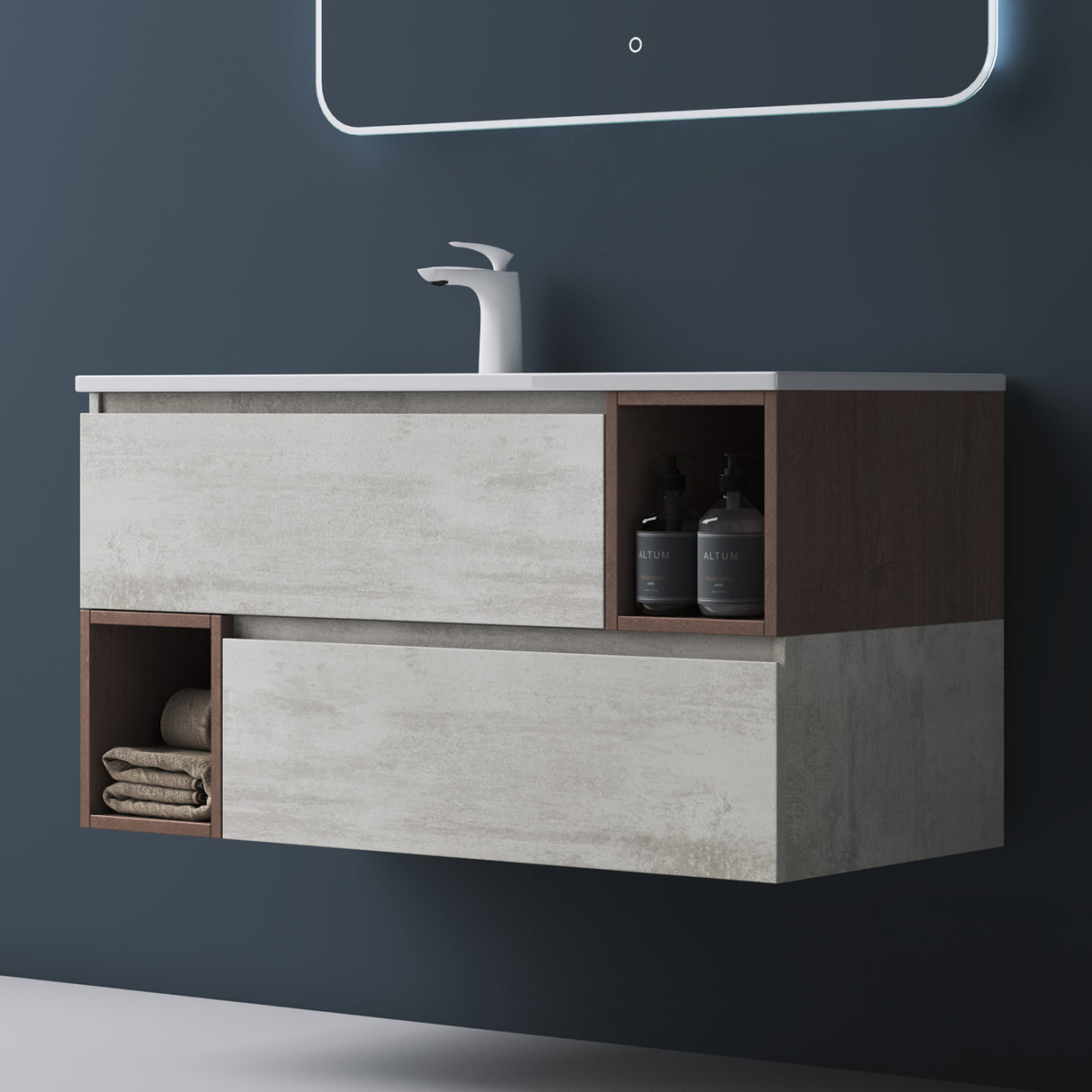 glasvilla Meubles de Salle de Bain | Armoire de Salle de Bain avec Miroir | Meuble Sous-Vasque en Solid Surface Gemini