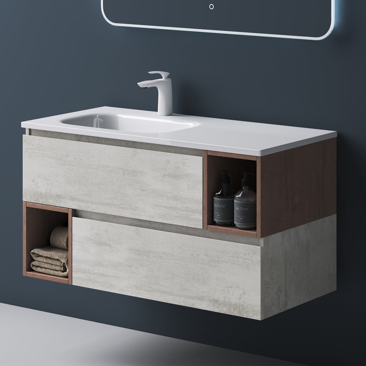 glasvilla Meubles de Salle de Bain | Armoire de Salle de Bain avec Miroir | Meuble Sous-Vasque en Solid Surface Gemini