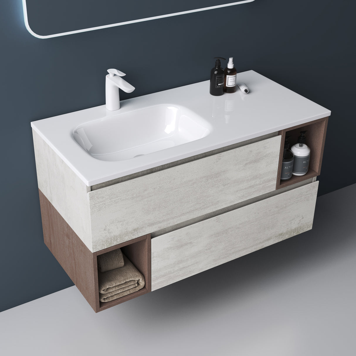 glasvilla Meubles de Salle de Bain | Armoire de Salle de Bain avec Miroir | Meuble Sous-Vasque en Solid Surface Gemini