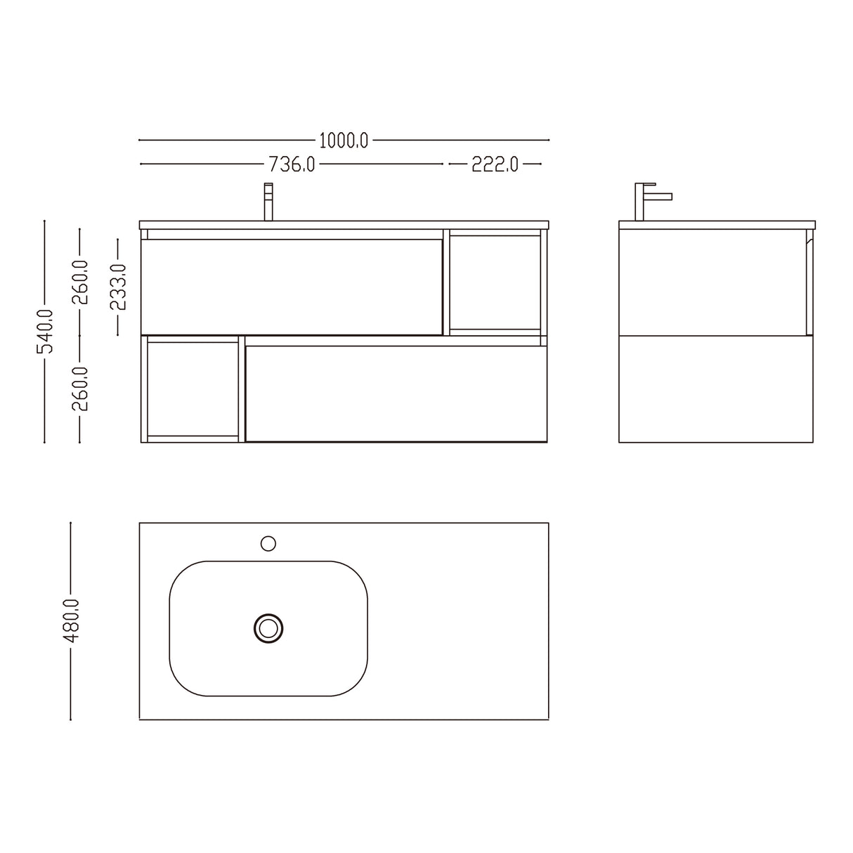 glasvilla Meubles de Salle de Bain | Armoire de Salle de Bain avec Miroir | Meuble Sous-Vasque en Solid Surface Gemini