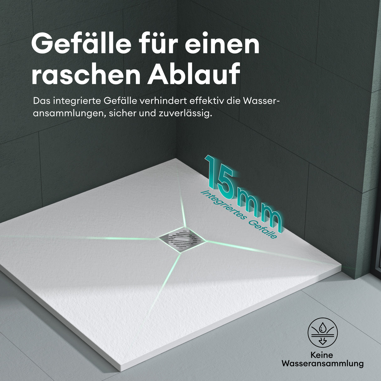 Receveur de douche Glasvilla en matériau minéral moulé, raccords DIN Geoma09