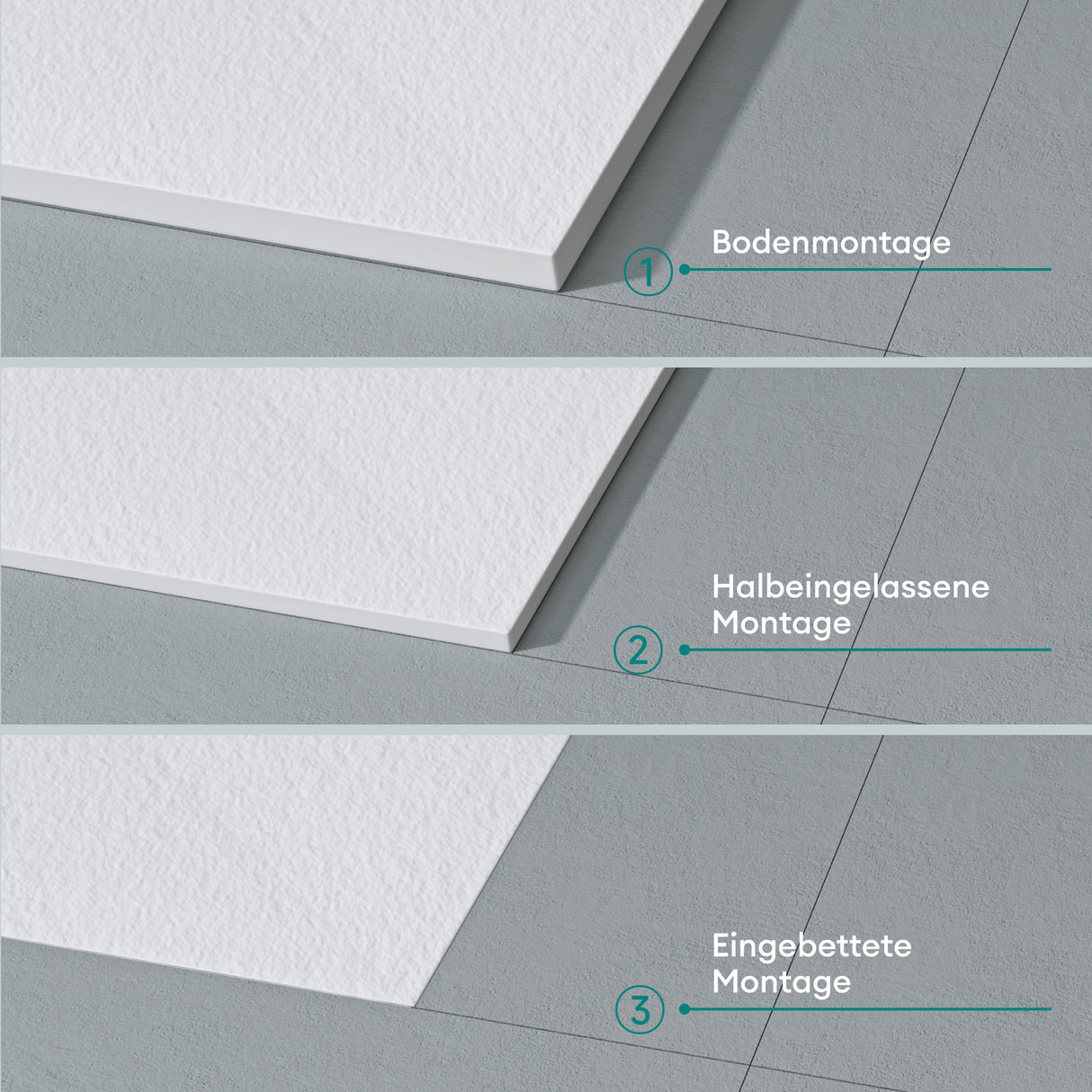 Receveur de douche Glasvilla en matériau minéral moulé, raccords DIN Geoma09