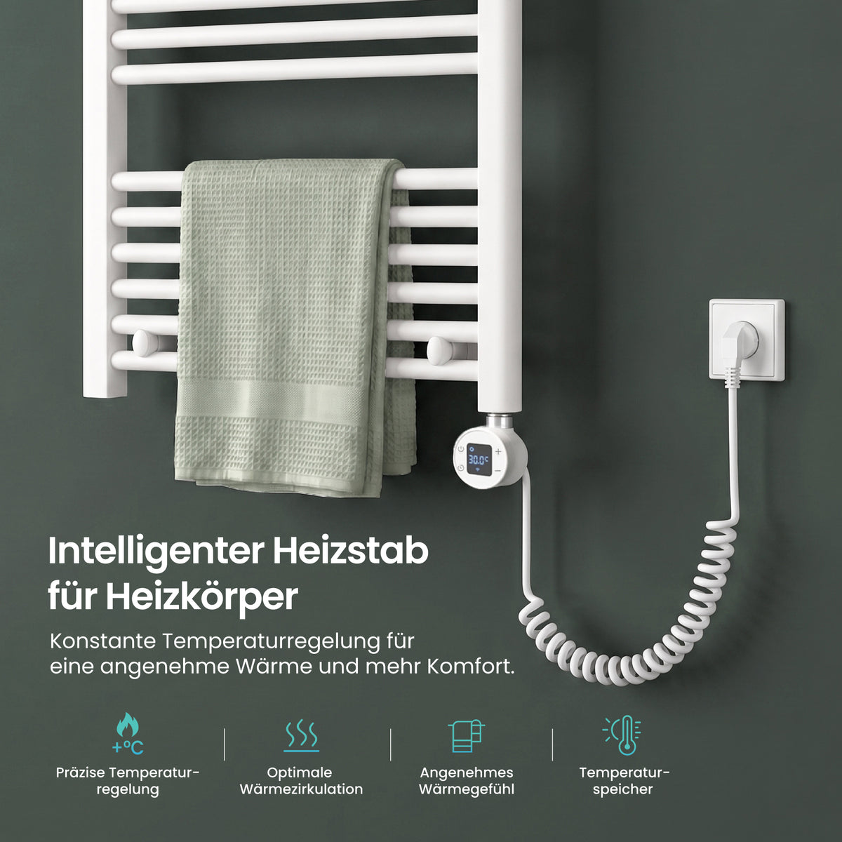 glasvilla Smart WiFi Heizstab für Badheizkörper, Heizelement Elektrischer Heizstab mit App-Steuerung, Thermostat & Timer-Funktion, Heizpatrone für Handtuchheizkörper Heizstab-03