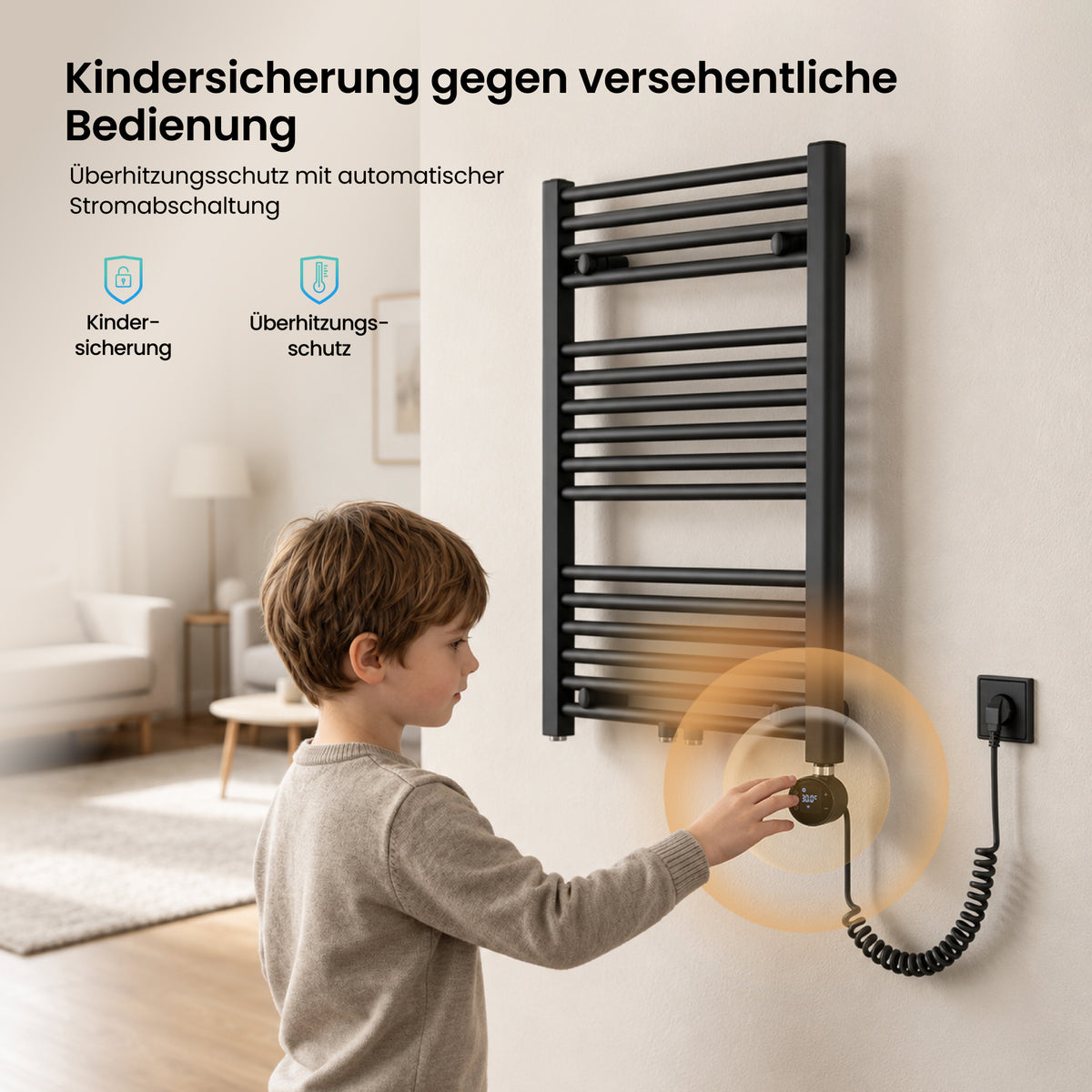 glasvilla Smart WiFi Heizstab für Badheizkörper, Heizelement Elektrischer Heizstab mit App-Steuerung, Thermostat & Timer-Funktion, Heizpatrone für Handtuchheizkörper Heizstab-03