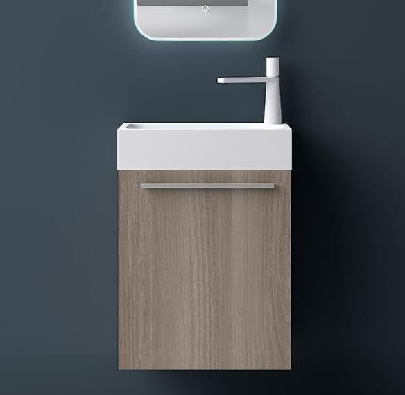 glasvilla Ensemble de Meubles de Salle de Bain Petit Meuble Sous-Vasque 46 cm Meuble Bas avec Vasque Blanche en Solid Surface pour WC Invités Pisa