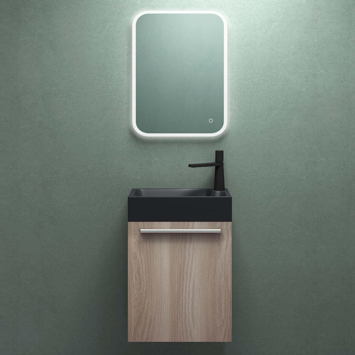 glasvilla Mobile Bagno Sospeso Include Lavabo da Minerale fuso Antracite opaco e Specchio LED Mobile da Bagno 46x26x63cm Pisa