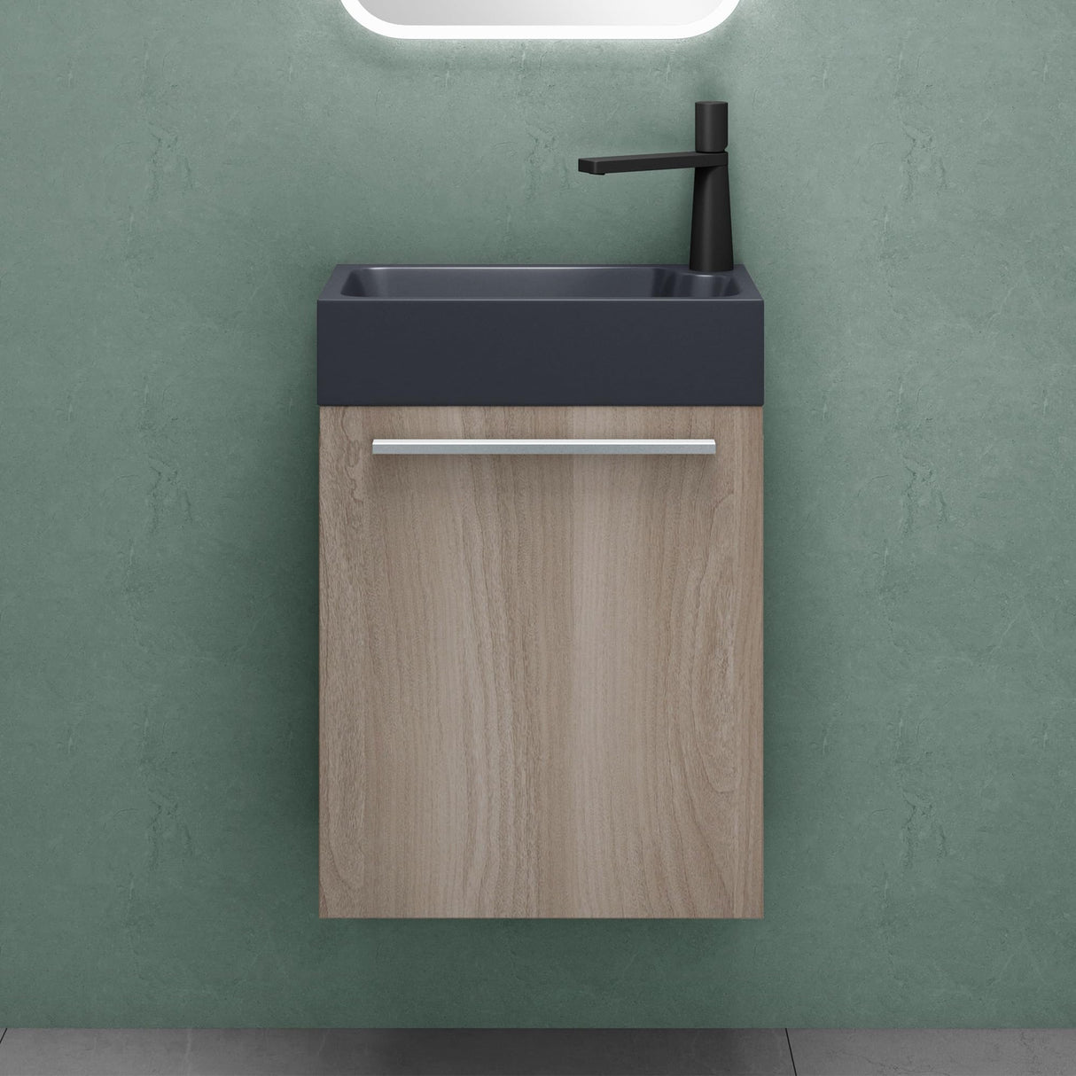 glasvilla Mobile Bagno Sospeso Include Lavabo da Minerale fuso Antracite opaco e Specchio LED Mobile da Bagno 46x26x63cm Pisa