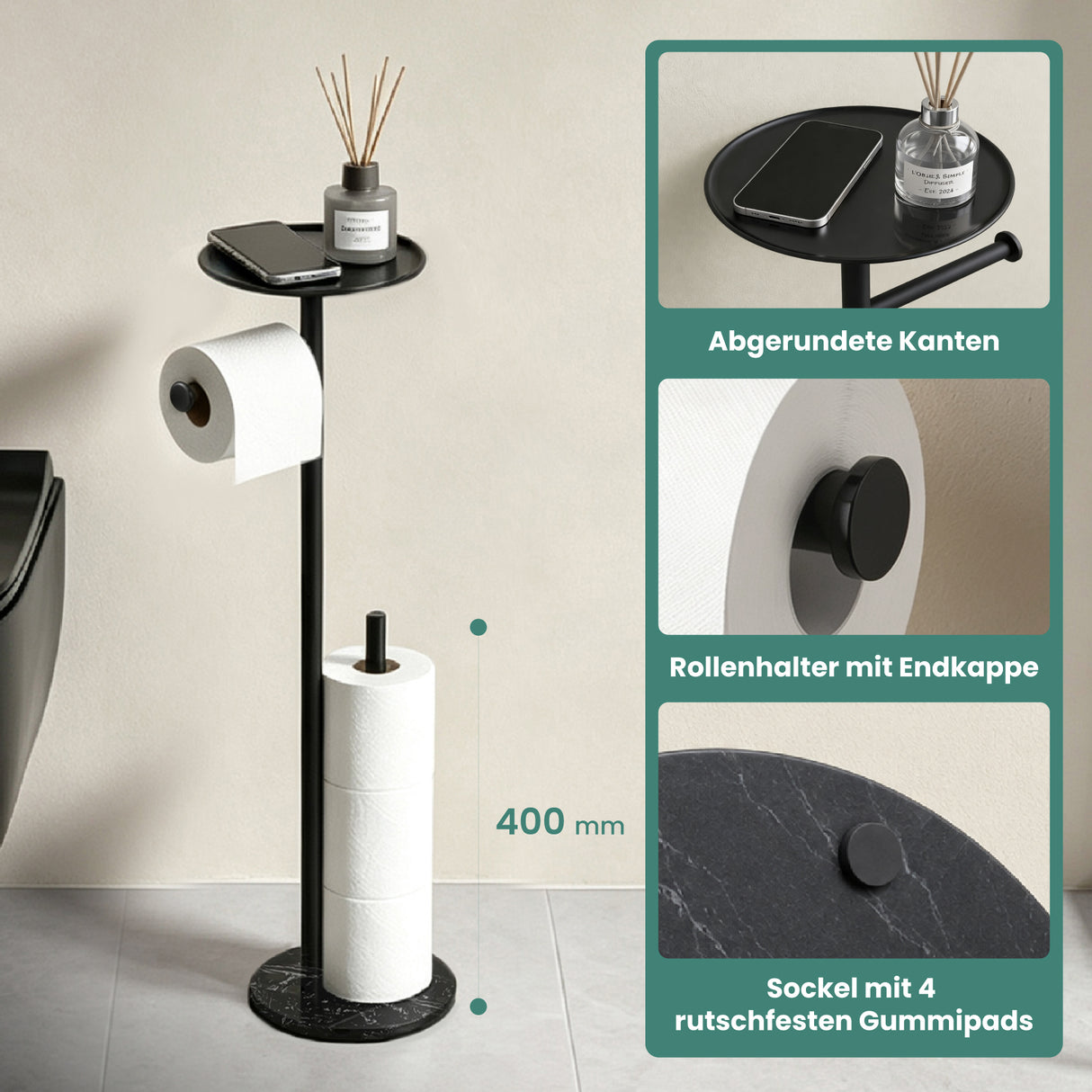 glasvilla Klopapierhalter Stehend, Toilettenpapierhalter | Edelstahl, Klorollenhalter freistehend, Toilettenpapier Aufbewahrung für 4 Rollen, ohne Bohren, für Badezimmer & WC Lino-06